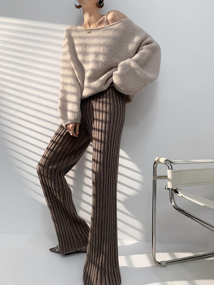 Pantalon long en tissu pour femmes à rayures