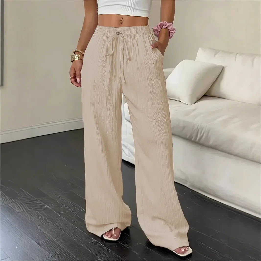 1+1 GRATUIT Pantalon Marelle™ en Coton-Lin avec Cordon de Serrage Réglable et Coupe Palazzo Ample
