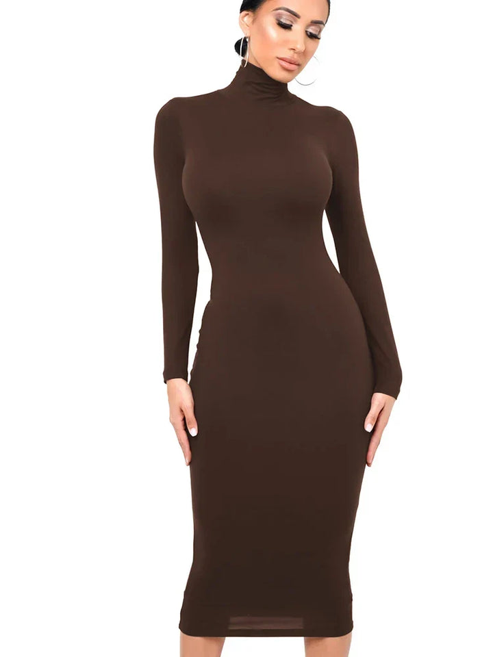 Robe Midi Épaule Roulée à Manches Longues pour Femmes
