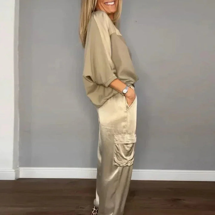 Ensemble de Loungewear en Satin Luxueux, Élégant et Polyvalent pour Femmes
