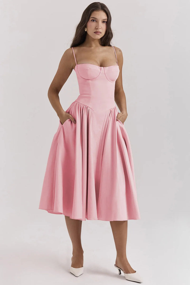 Nina - Robe midi sans manches en corset