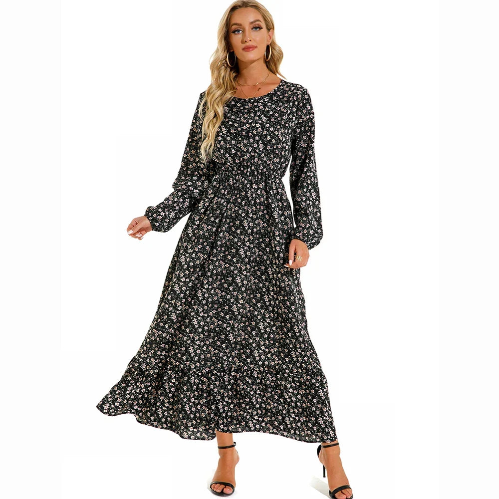Robe maxi Boho à fleurs pour femmes | Manches longues
