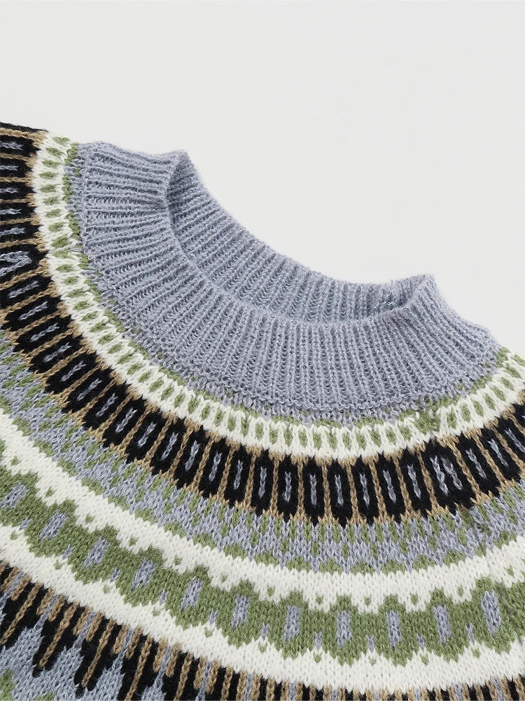 Pull en grosse maille Norvégien pour femmes | Col rond avec motif Fair Isle