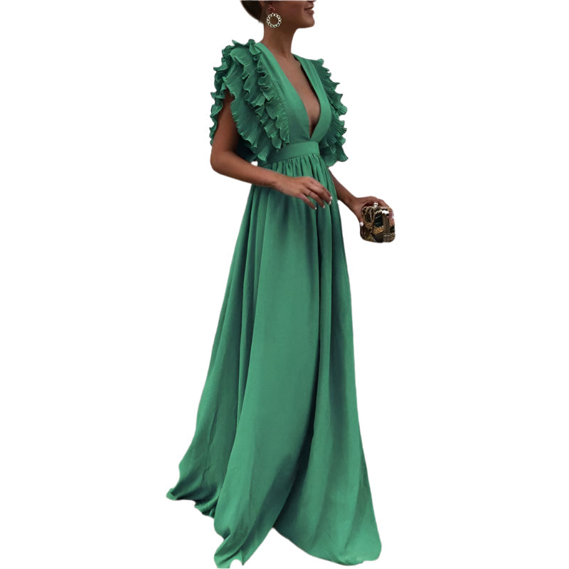 Robe Maxi LuxeFlair avec décolleté en V profond et volants