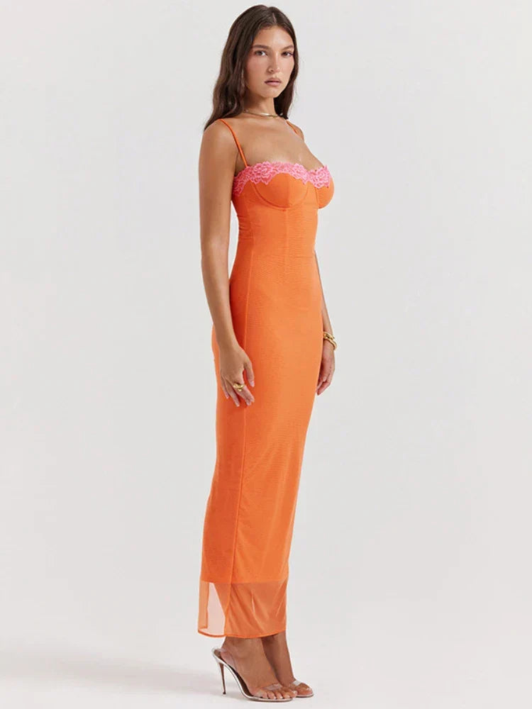 Cherley™ | Robe Maxi en Dentelle Orange