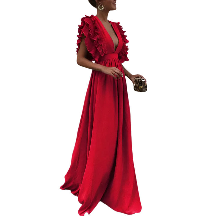 Robe Maxi LuxeFlair avec décolleté en V profond et volants