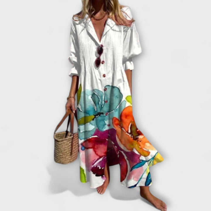 Lila - Robe maxi ajustée avec design couvrant le ventre