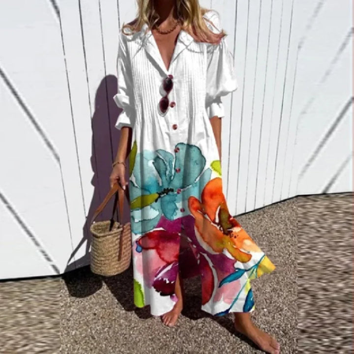 Cassidy - Robe maxi boho avec manches bouffantes