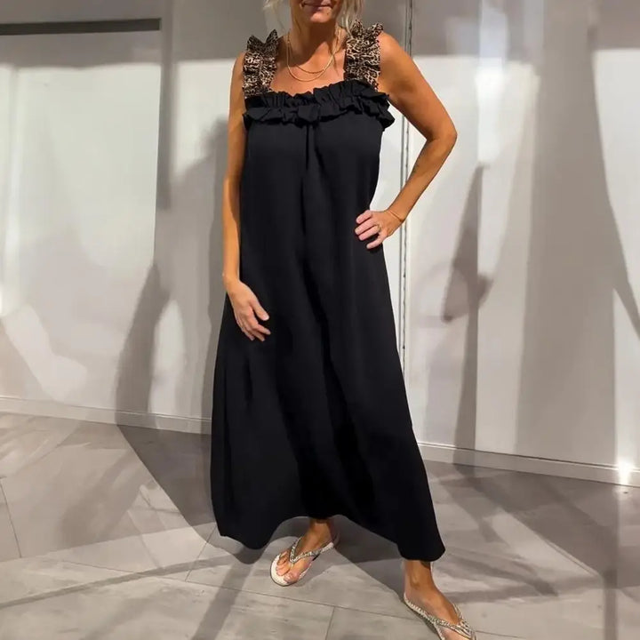 Robe maxi Neapel™ en viscose légère avec bretelles léopard et coupe fluide