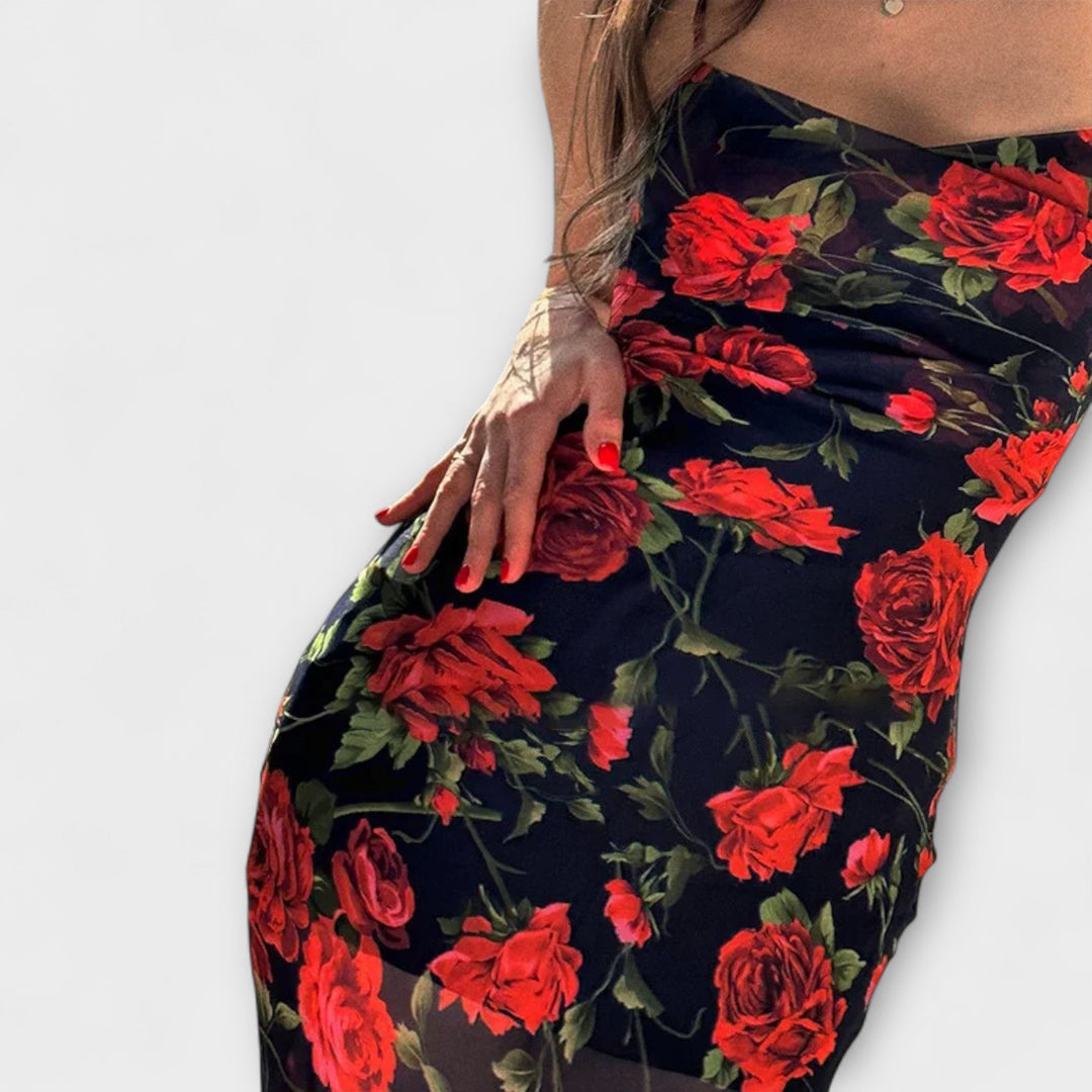 Robe Bodycon à Bretelles Spaghetti Imprimé Floral