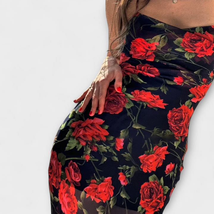Robe Bodycon à Bretelles Spaghetti Imprimé Floral