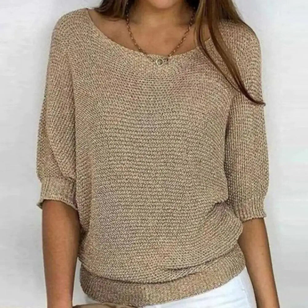 Pull en tricot à manches 3/4 pour femmes | Col rond