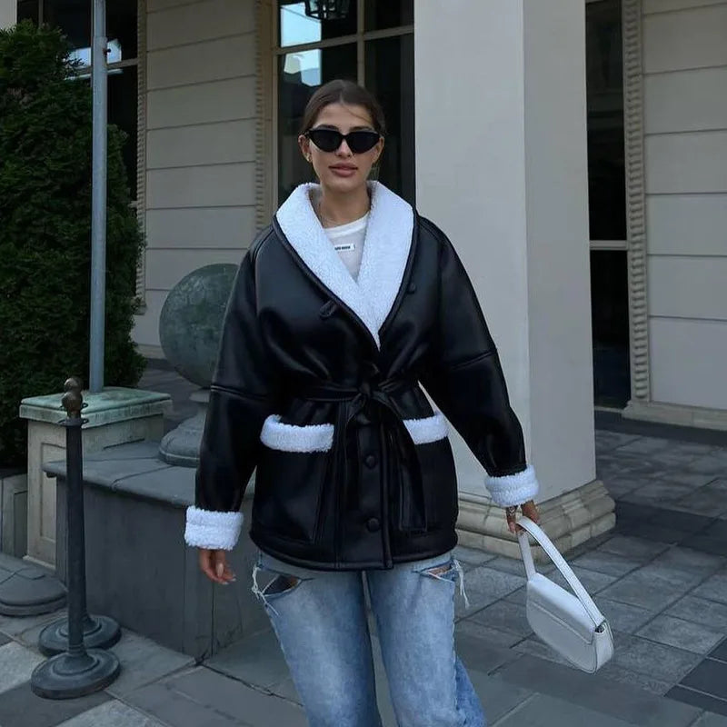 Veste féminine à la mode avec ceinture | Hiver