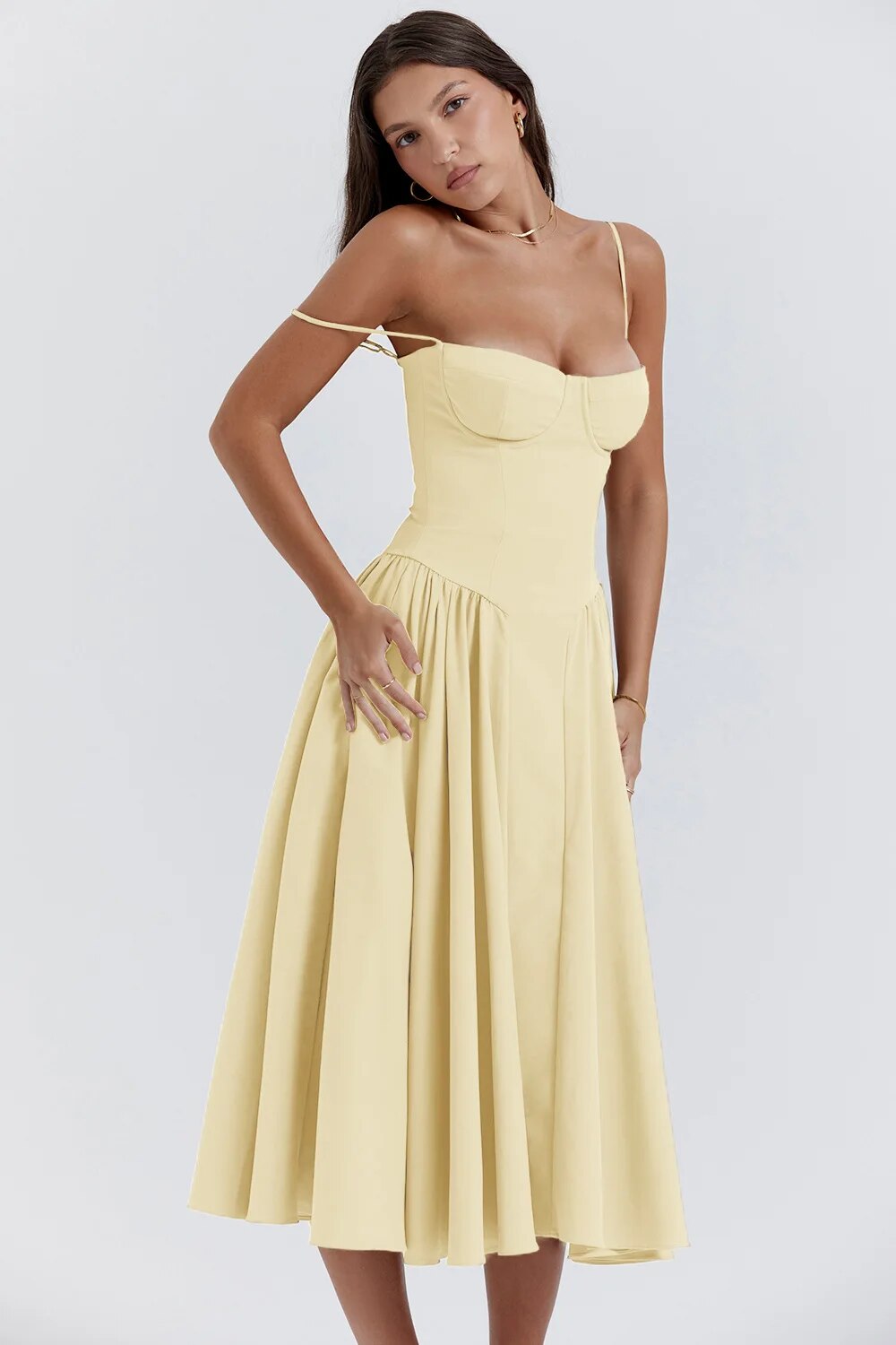 Nina - Robe midi sans manches en corset
