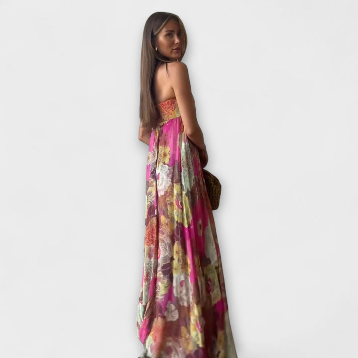 Robe Maxi Plissée Retro Sans Bretelles Élégante