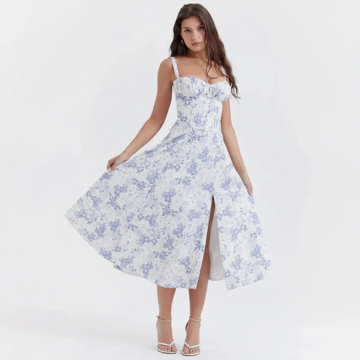 Linda | Robe Fleurie Femme Corset Fente Latérale Midi – Corset Fleurie Midi 2026