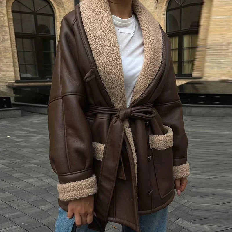 Veste féminine à la mode avec ceinture | Hiver