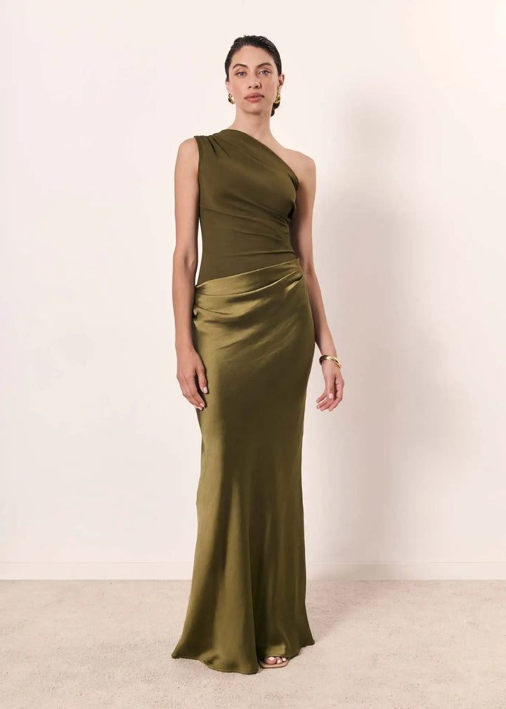 Amber™ – Robe Maxi Satin à Une Épaule