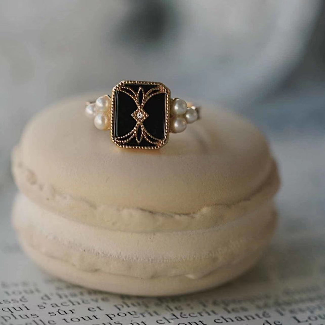 Bague Vintage Luxe Perle Émail