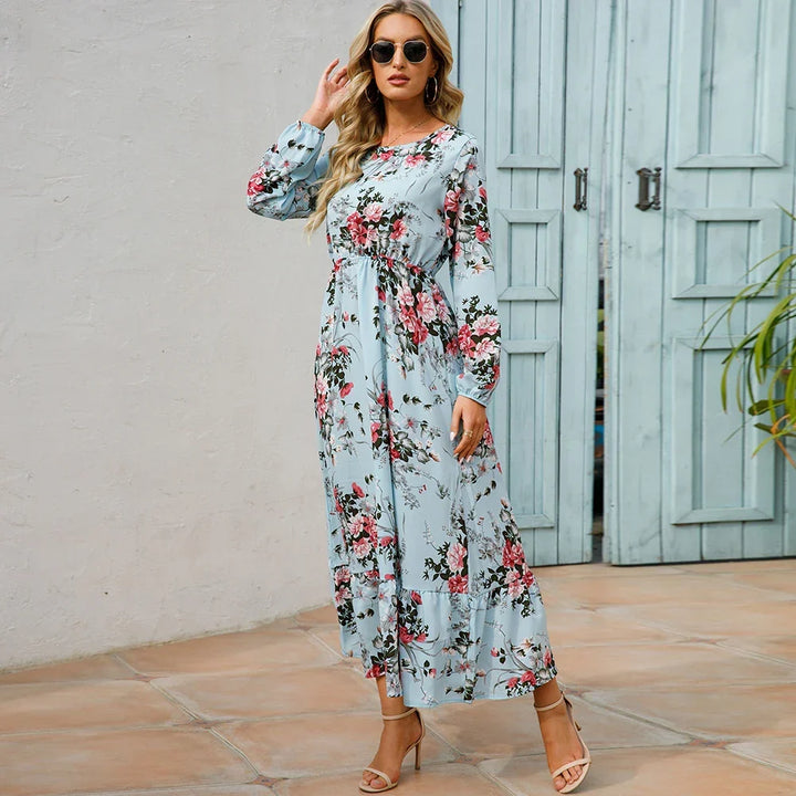 Robe maxi Boho à fleurs pour femmes | Manches longues