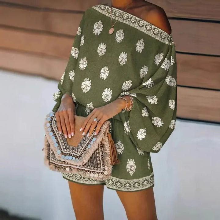 Maravie™ Combinaison Courte Avec Décolleté Bardot Et Motif Boho-Chic