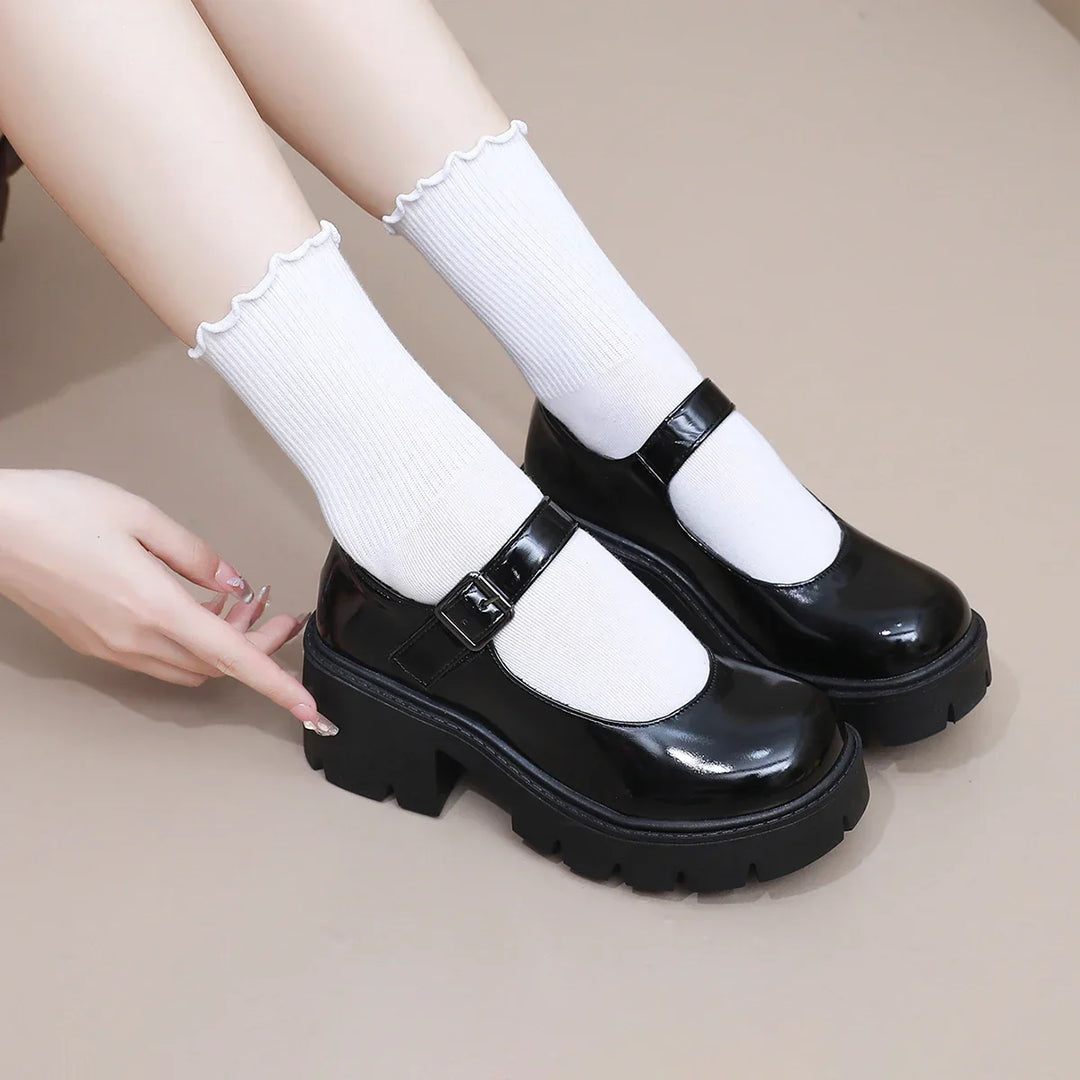 Chaussures Dirndl Mary Jane noires pour femmes | Talon compensé