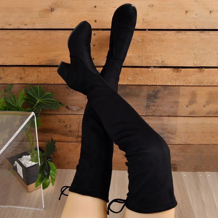 Bottes noires overknee pour femmes | Talon bloc
