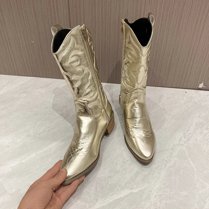 Bottes de Cowboy Avec Fermeture Éclair Pour Femmes | Longueur Mollet