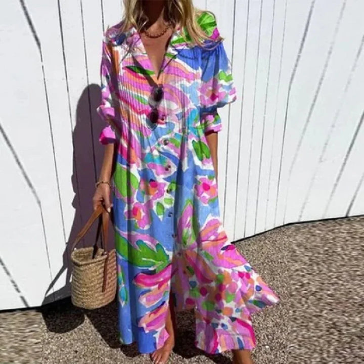 Cassidy - Robe maxi boho avec manches bouffantes