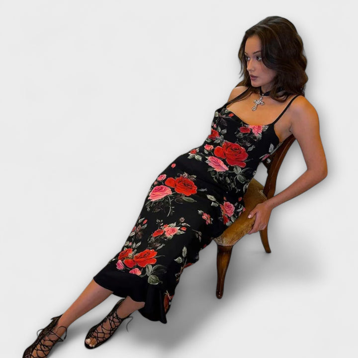 Robe Bodycon à Bretelles Spaghetti Imprimé Floral