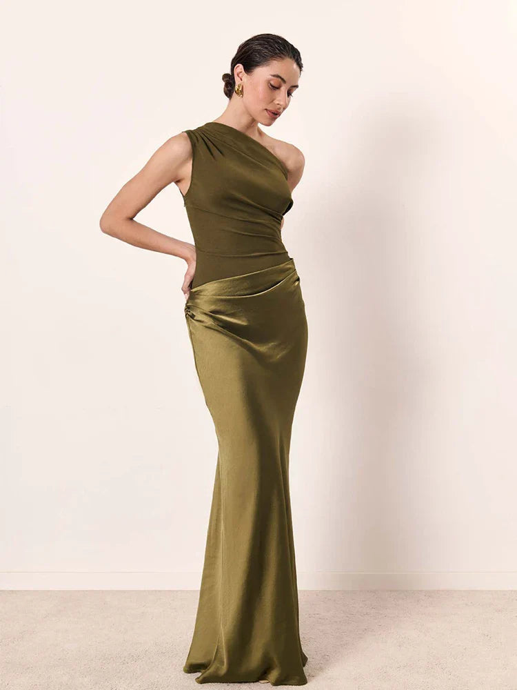 Aleida – Robe maxi en satin à une épaule