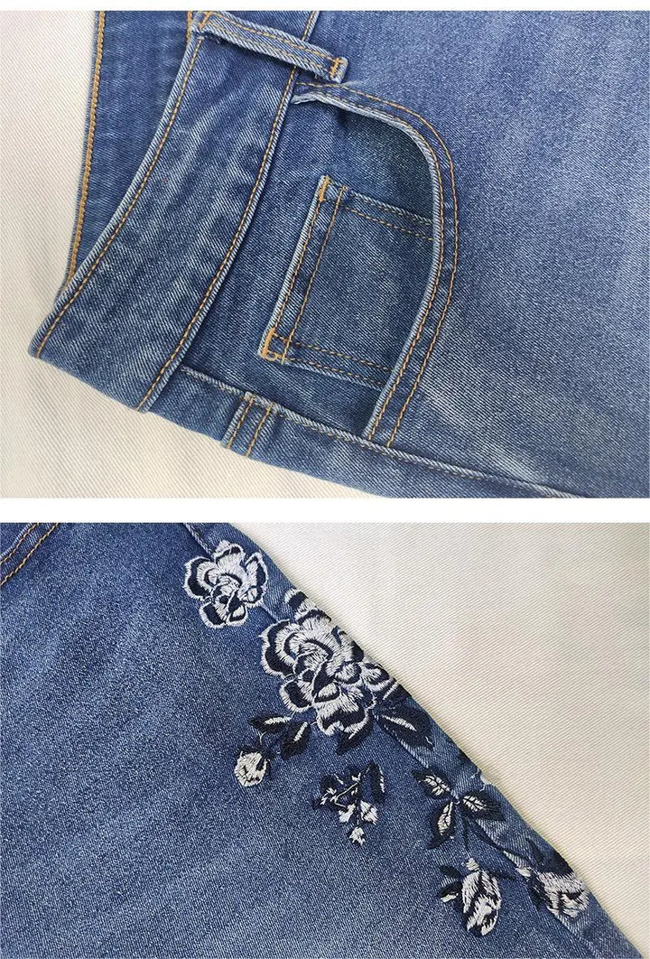 Yvonne - Pantalon en denim évasé imprimé décontracté