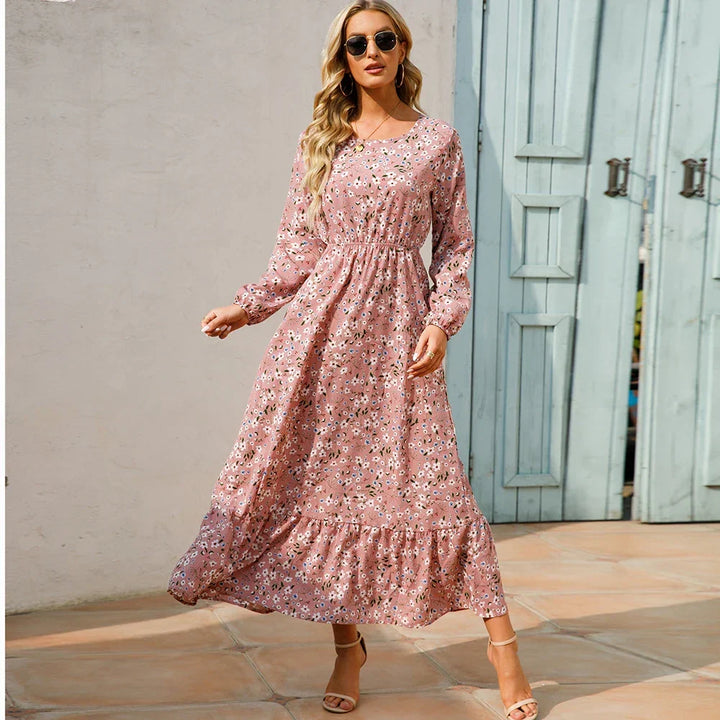 Robe maxi Boho à fleurs pour femmes | Manches longues