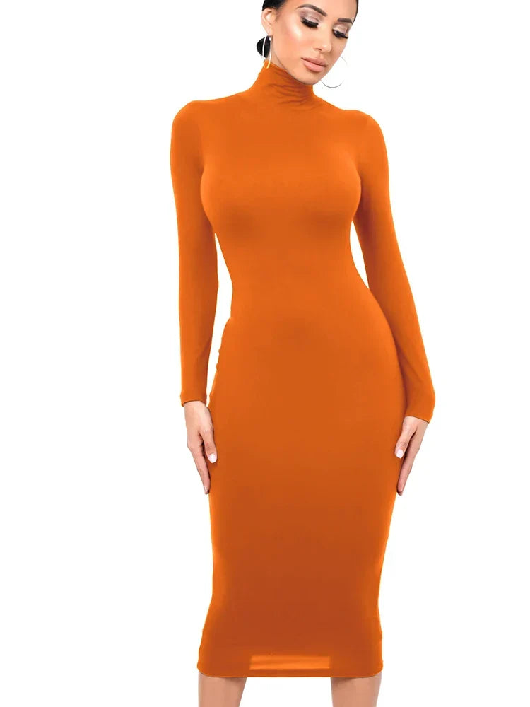 Robe Midi Épaule Roulée à Manches Longues pour Femmes