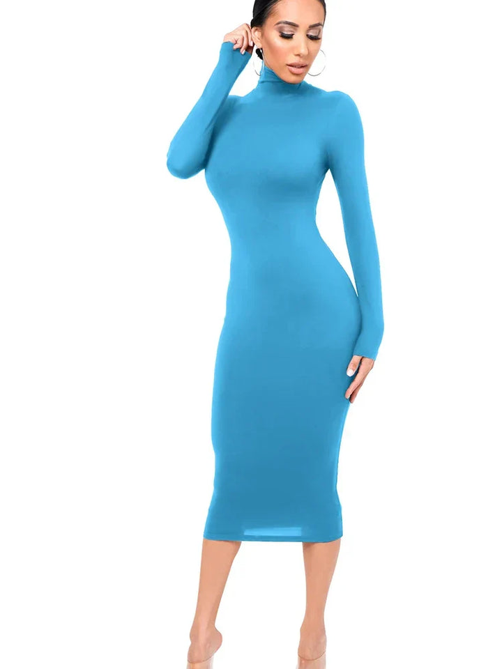 Robe Midi Épaule Roulée à Manches Longues pour Femmes