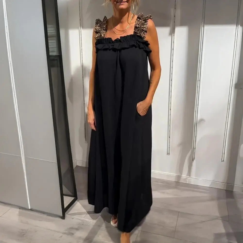 Robe maxi Neapel™ en viscose légère avec bretelles léopard et coupe fluide