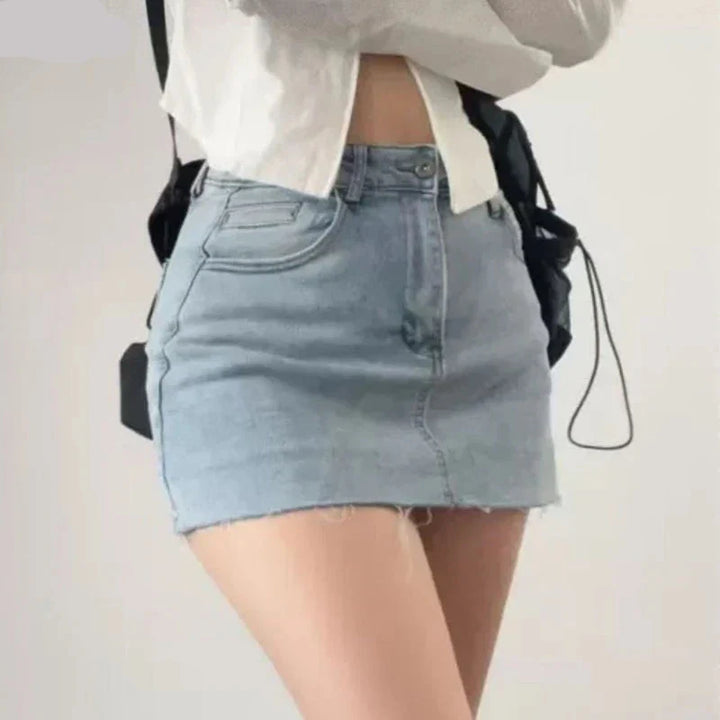 Jupe en Jean Mini Taille Haute Femme Bleu Clair