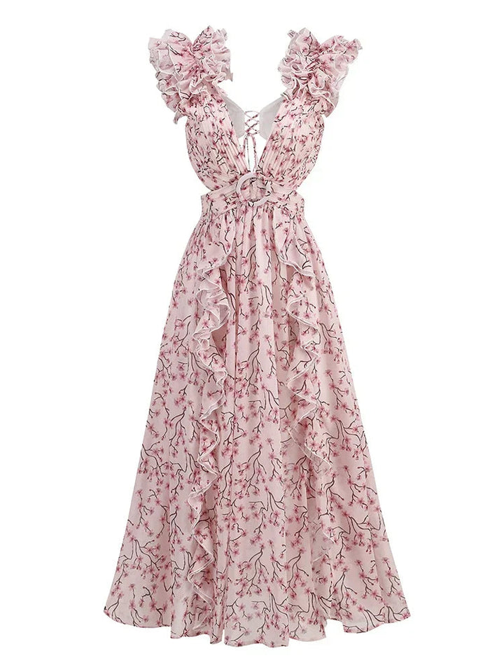Daniela | Robe maxi avec décolleté à volants pour occasions élégantes