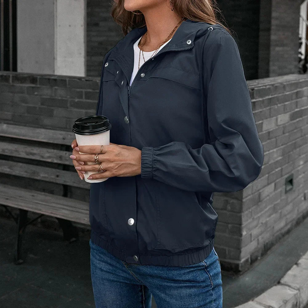 Manteau Trench Imperméable à Capuche pour Femmes | Manches Longues