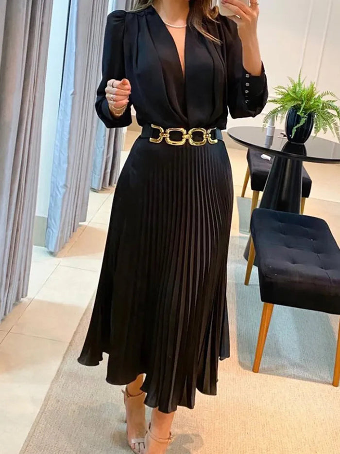 Madilynn – Robe midi plissée avec ceinture