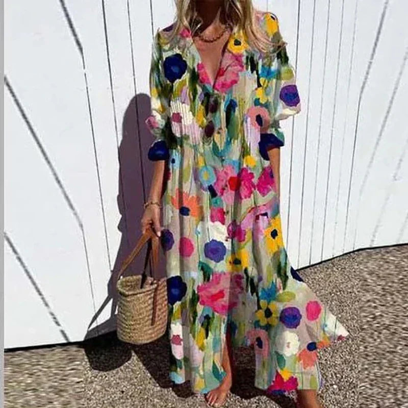 Cassidy - Robe maxi boho avec manches bouffantes