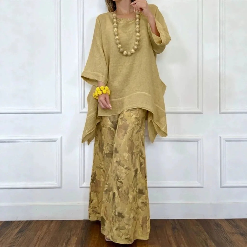 Ensemble Amara™ en coton-lin avec blouse oversize et pantalon palazzo