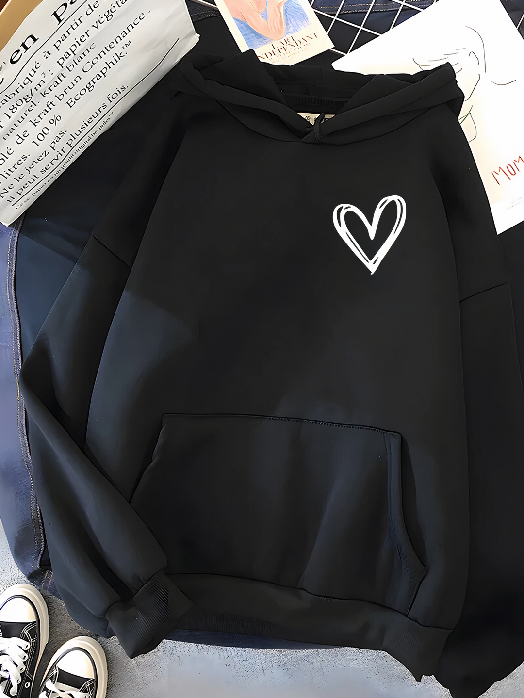 Sweat à capuche décontracté pour femmes avec cœur | Coupe ample