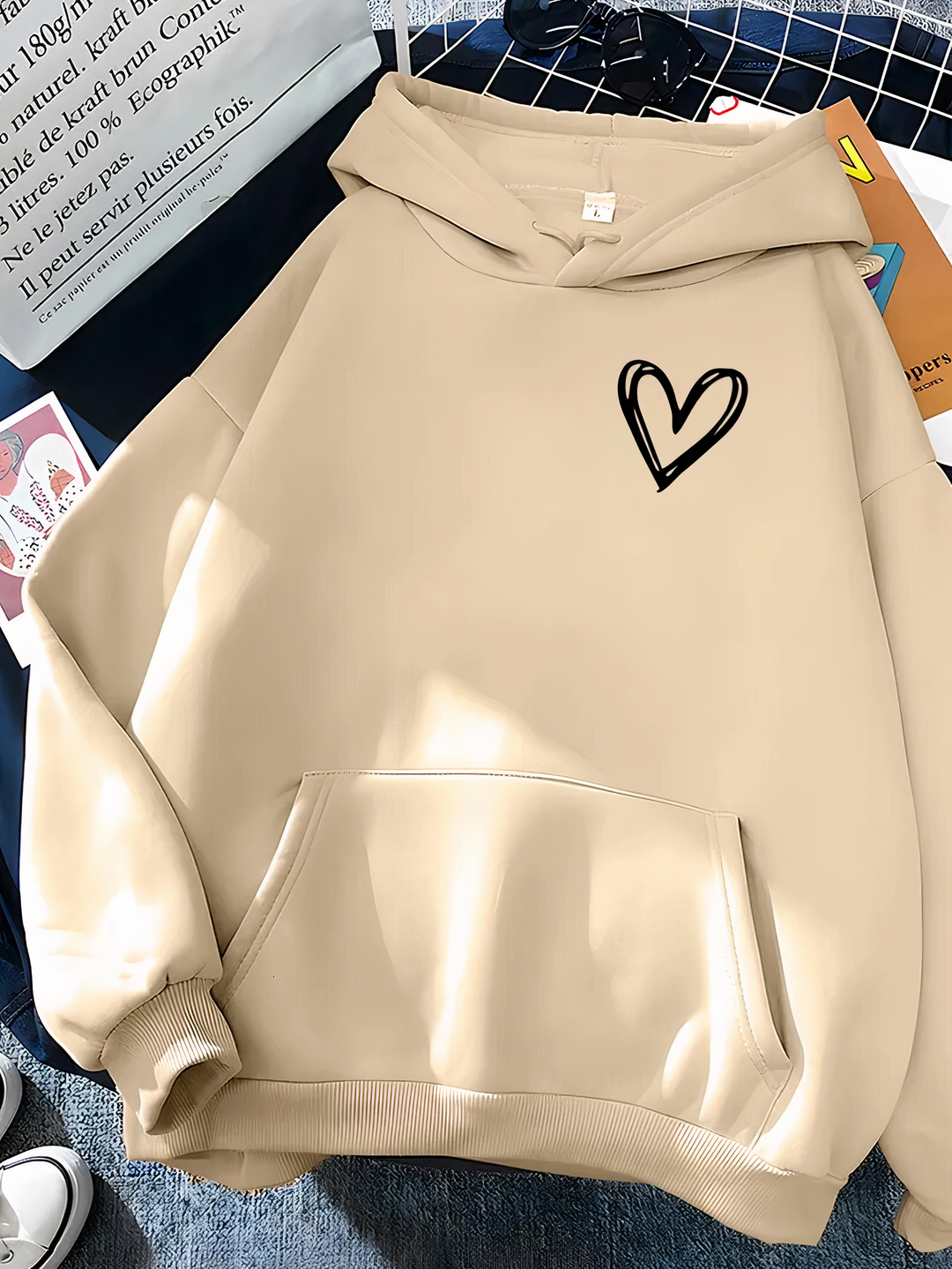 Sweat à capuche décontracté pour femmes avec cœur | Coupe ample