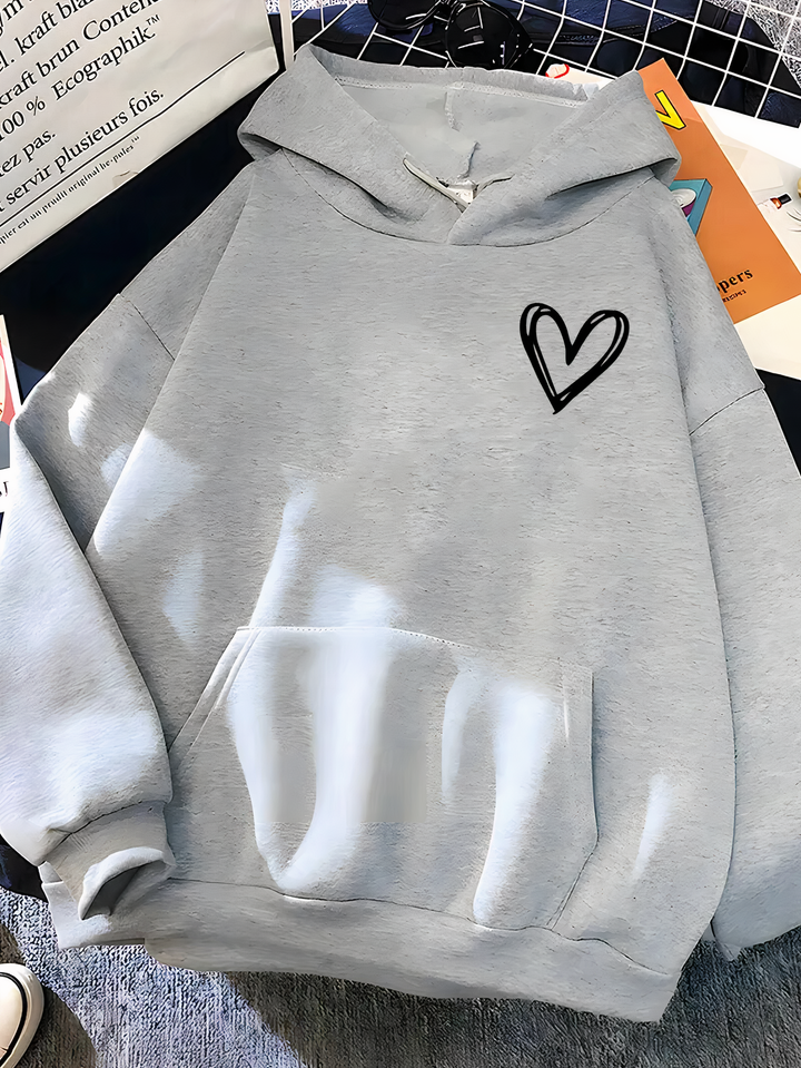 Sweat à capuche décontracté pour femmes avec cœur | Coupe ample