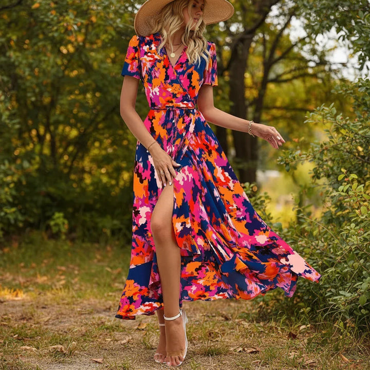 Robe d'été femme Boho décolleté en V fente plage maxi robe