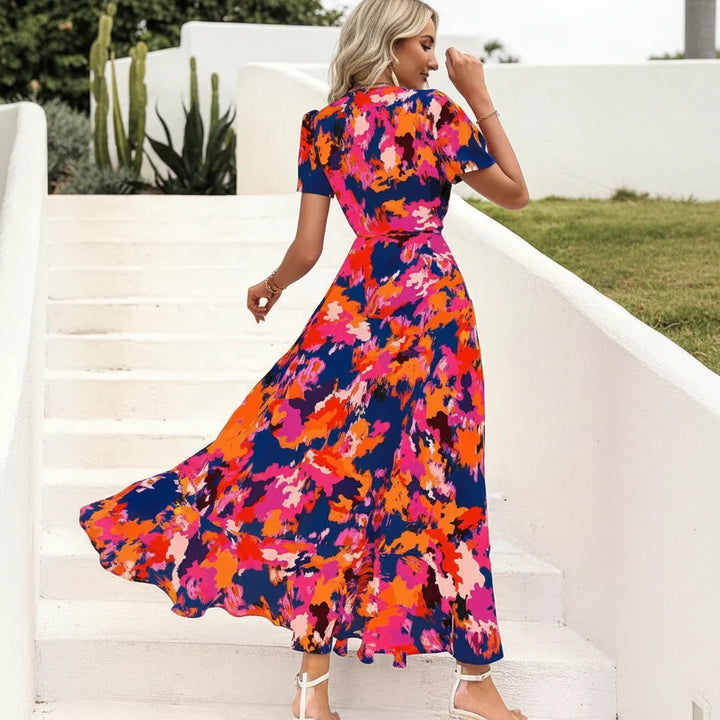 Robe d'été femme Boho décolleté en V fente plage maxi robe