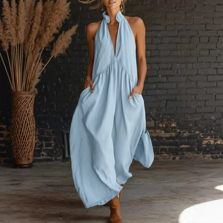 Robe d'été femme sans manches décolleté plongeant midi