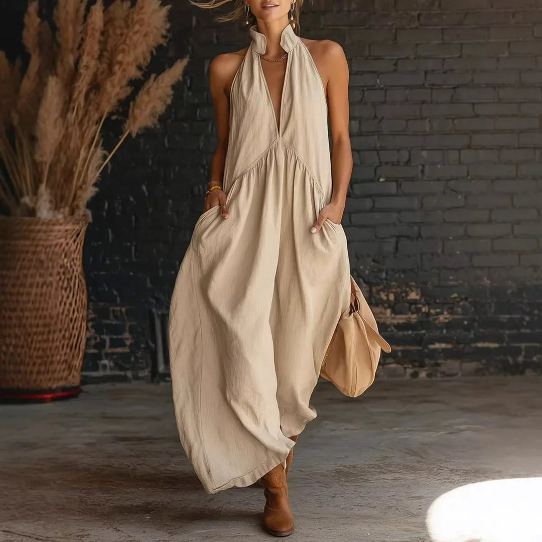 Robe d'été femme sans manches décolleté plongeant midi