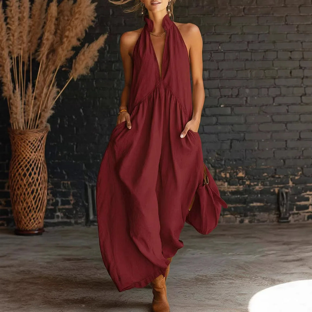 Robe d'été femme sans manches décolleté plongeant midi